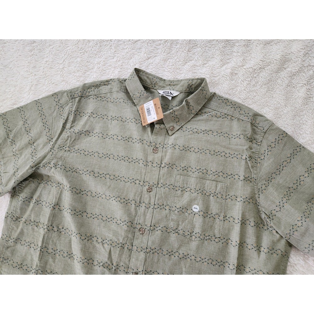 NWT Eddie Bauer Men's Short Sleeve Baja Shirt Green Geometric Print Size 2XL